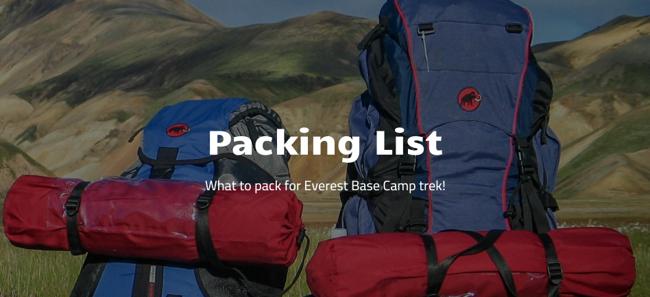 Packing list for Everest Base Camp Trek
